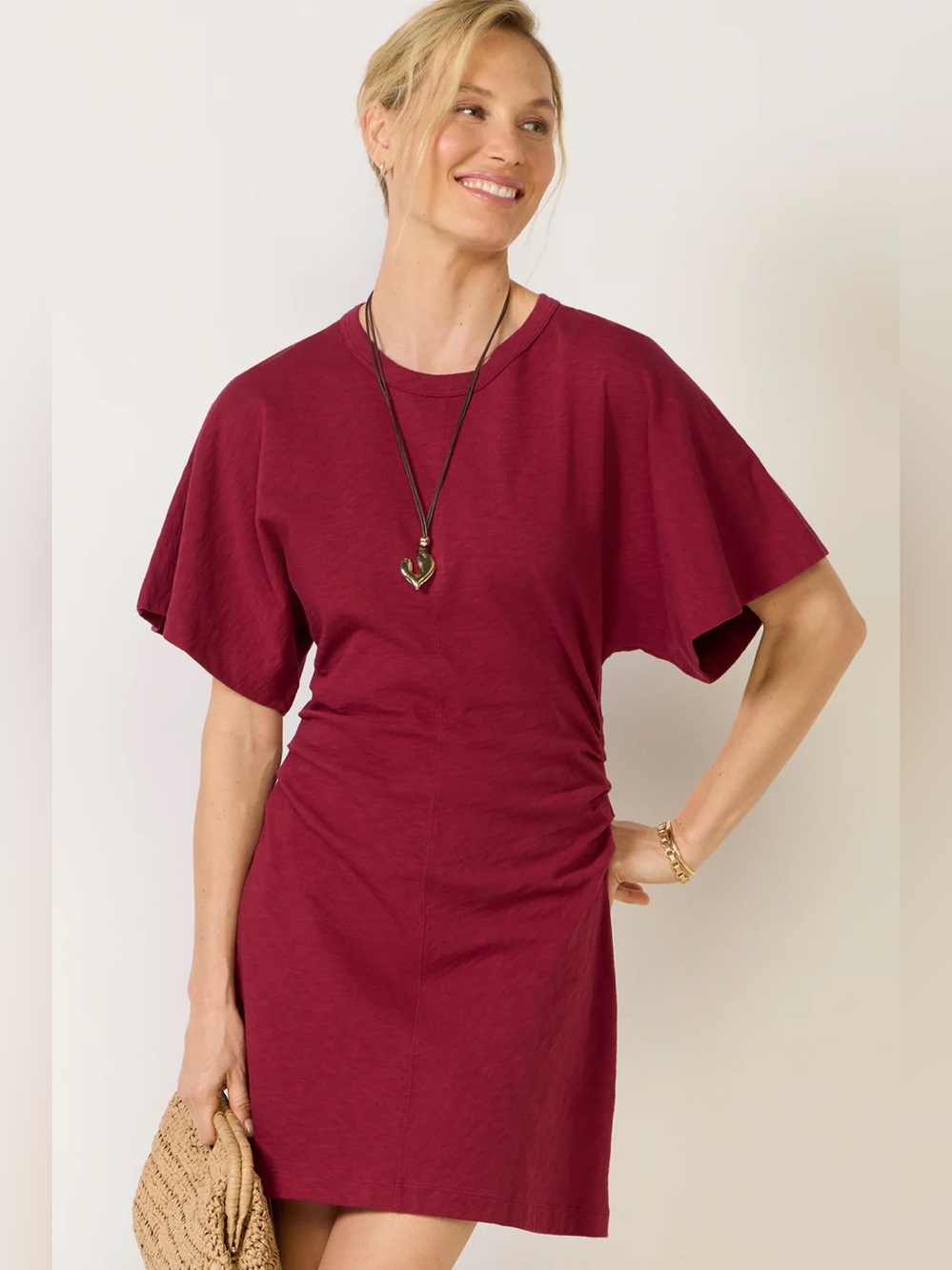 Evereve cam ruched dress red size large